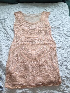 Unique Vintage Blush Beaded Sequin Mini Dress